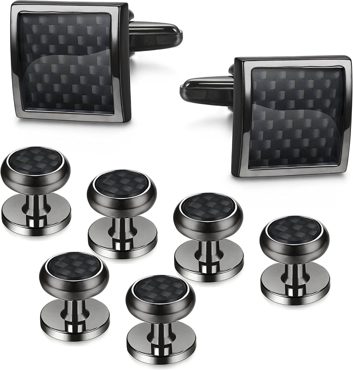 Square and Round Cufflinks and Shirt Studs Set for Men